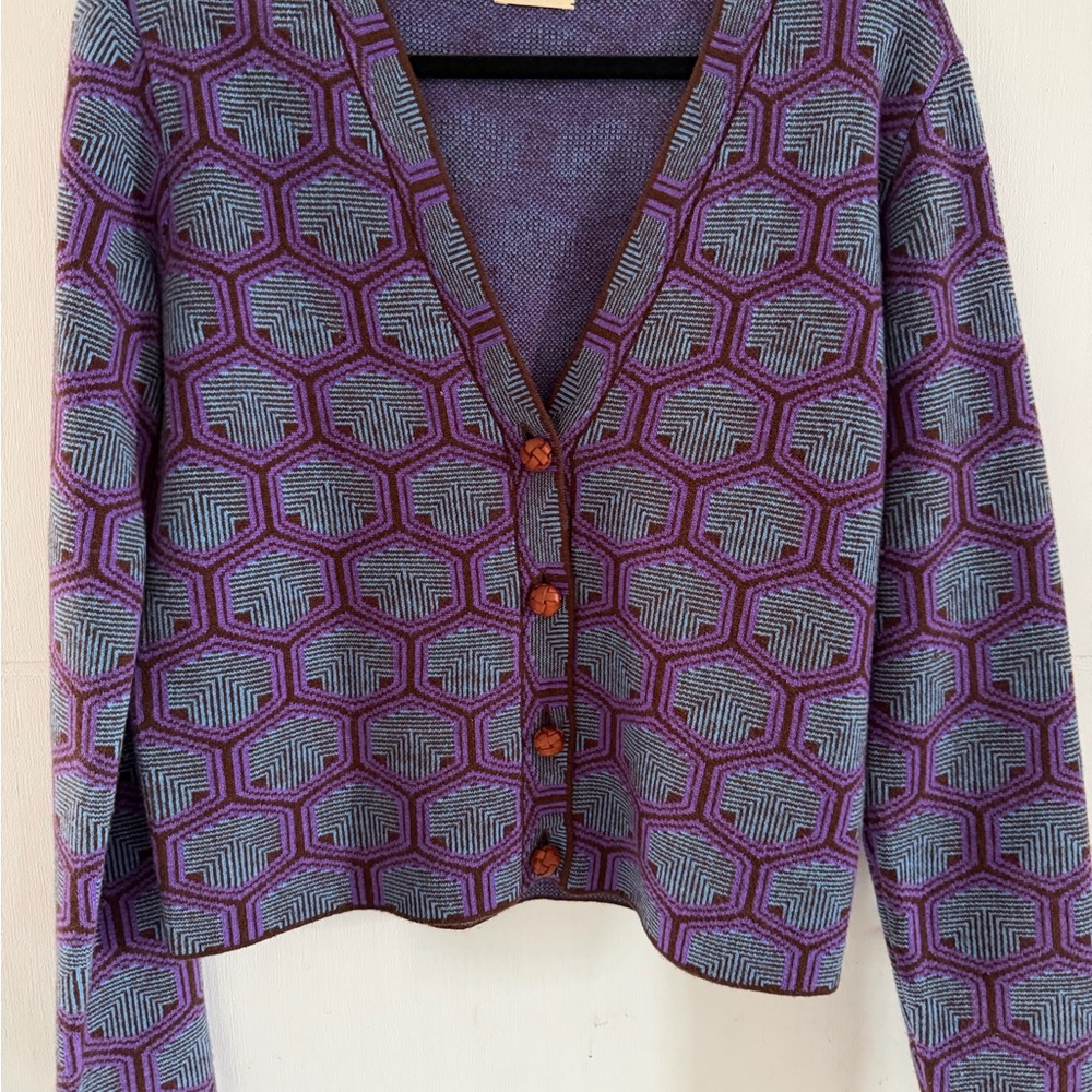 Tory Sport Purple and Blue Hexagon Cardigan